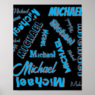 Ihr Namensmuster-Monogramm blau rot schwarze Farbe Poster
