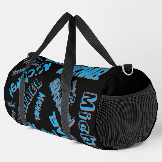 Ihr Namensmuster monogramm blaue schwarze Farbe Duffle Bag (Rechte Ecke)