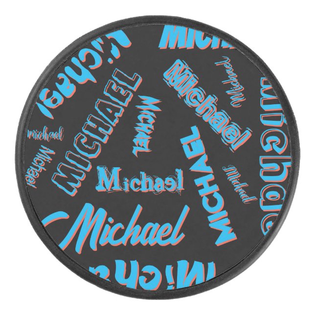 Ihr Namensmuster monogramm blaue schwarze Farbe Eishockey Puck (Vorderseite)