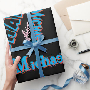 Ihr Namensmuster monogramm blaue schwarze Farbe Geschenkpapier