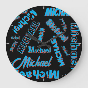 Ihr Namensmuster monogramm blaue schwarze Farbe Große Wanduhr