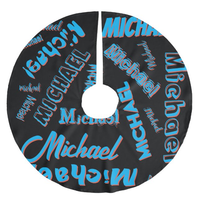 Ihr Namensmuster monogramm blaue schwarze Farbe Polyester Weihnachtsbaumdecke (Vorderseite)