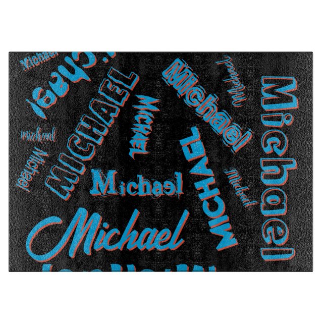 Ihr Namensmuster monogramm blaue schwarze Farbe Schneidebrett (Vorderseite)