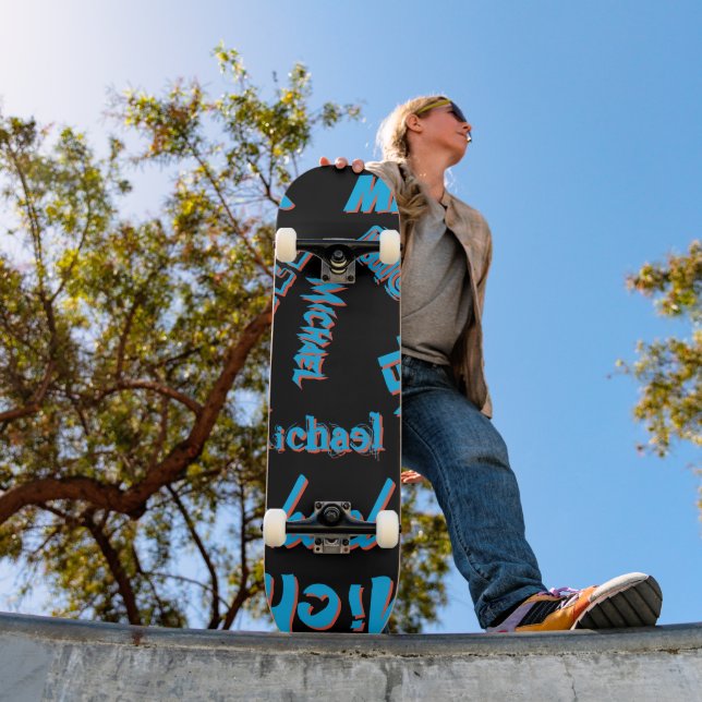 Ihr Namensmuster monogramm blaue schwarze Farbe Skateboard (Außenbereich 1)