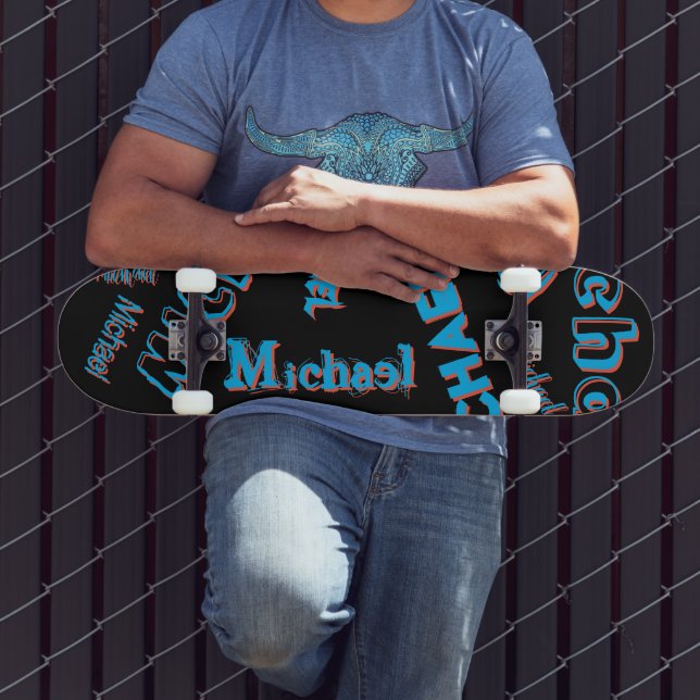 Ihr Namensmuster monogramm blaue schwarze Farbe Skateboard (Außenbereich 3)