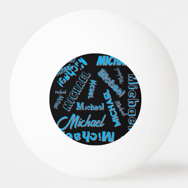 Ihr Namensmuster monogramm blaue schwarze Farbe Tischtennisball (Vorderseite)