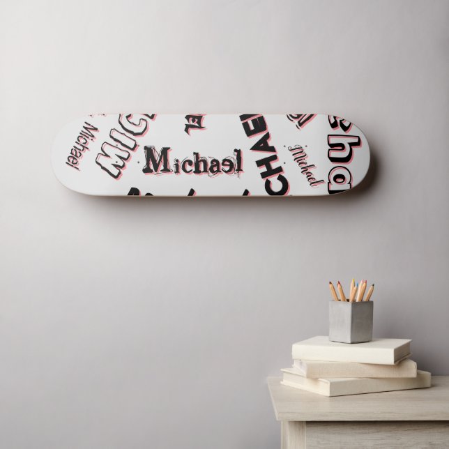 Ihr Namensmuster Monogramm Rose Schatten Skateboard (Wandkunst (Horz))