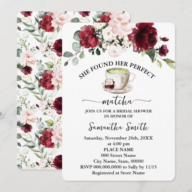 Ihr perfektes Matcha Brautparty Marsala gefunden Einladung (Vorne/Hinten)