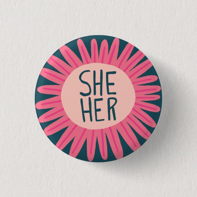 IHR Pronouns Blume Stolz handschrift Button (Vorderseite)