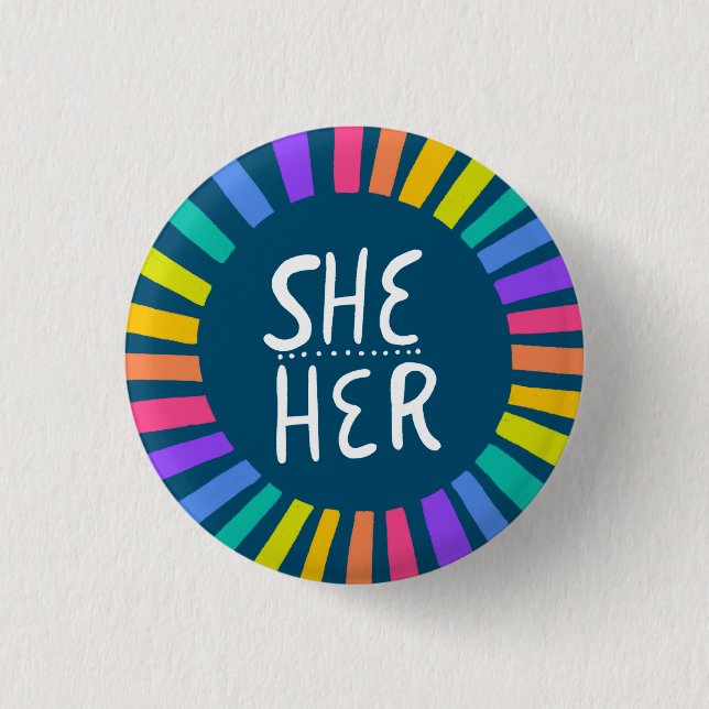 IHR Pronouns Rainbow Handletter Stolz Button (Vorderseite)