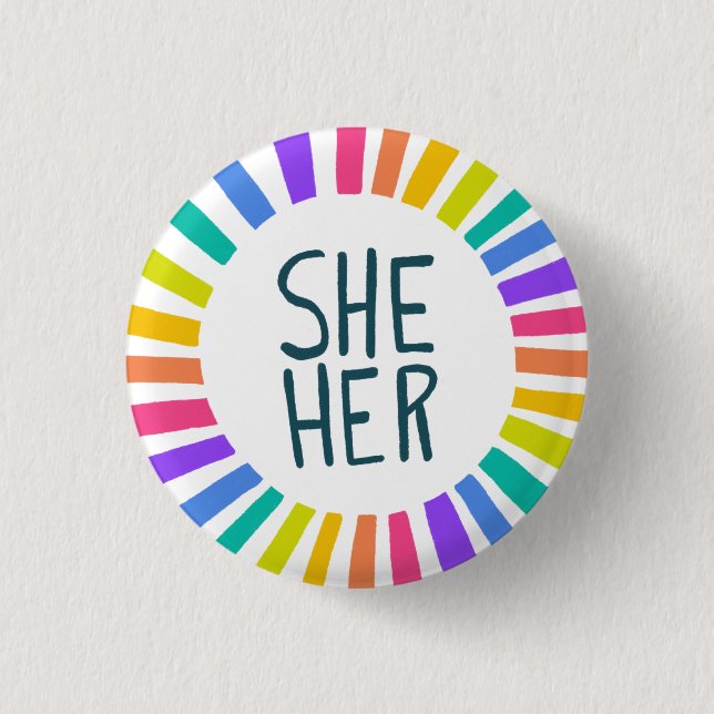 IHR Pronouns Rainbow Handletter Stolz Button (Vorderseite)