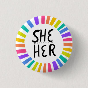 IHR Pronouns Rainbow Handletter Stolz Button