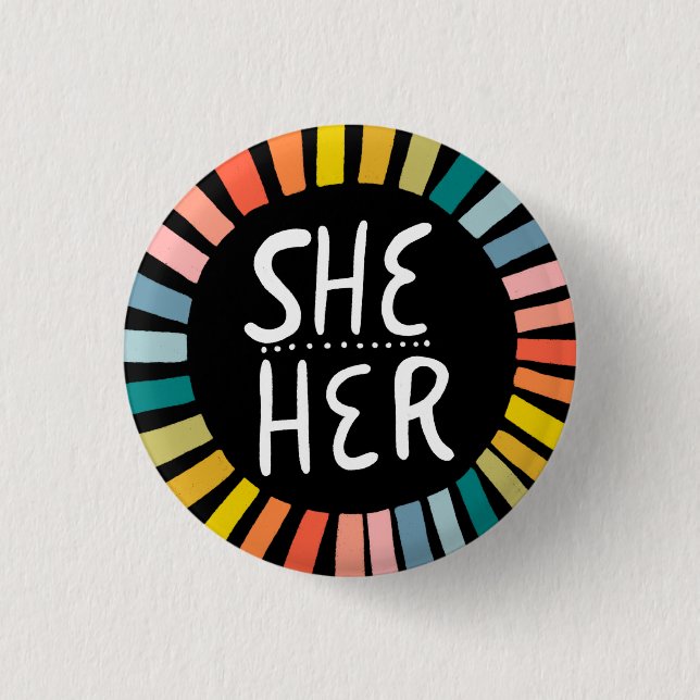 IHR Pronouns Rainbow Handletter Stolz Button (Vorderseite)