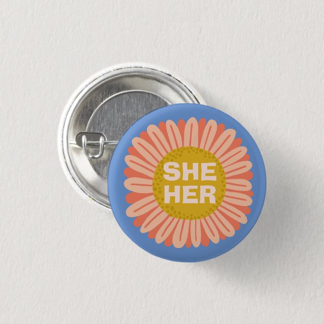 IHR Pronouns Sonnenblume Daisy Pride Button (Vorne & Hinten)