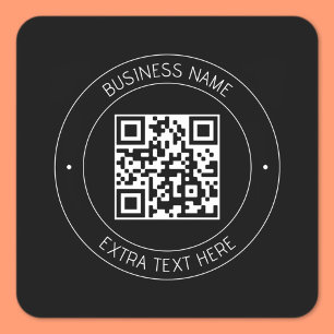 Ihr QR-Code & bearbeitbarer Text   Schwarz & Weiß Quadratischer Aufkleber