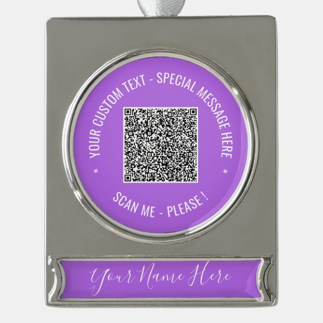 Ihr QR Code Benutzerdefinierter Text Name Weihnach Banner-Ornament Silber (Vorderseite)