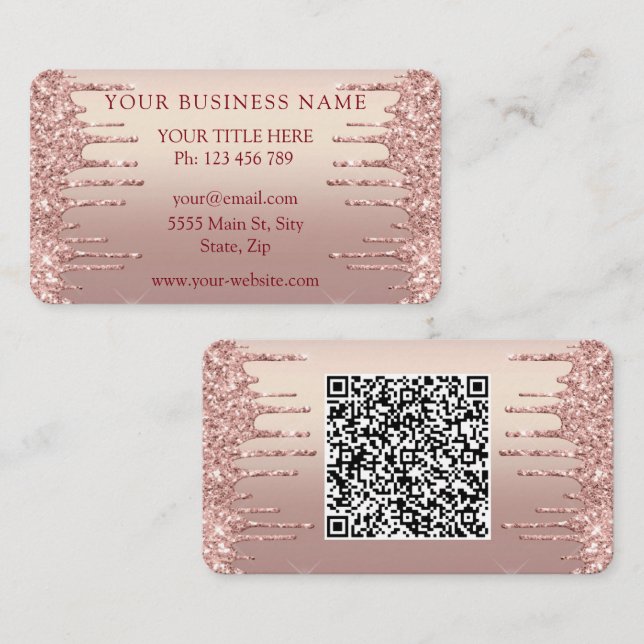 Ihr QR-Code Business Card Rose Gold Blush Glitzer Visitenkarte (Vorne/Hinten)