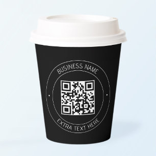 Ihr QR-Code und bearbeiteter Text   Schwarz/Weiß Pappbecher