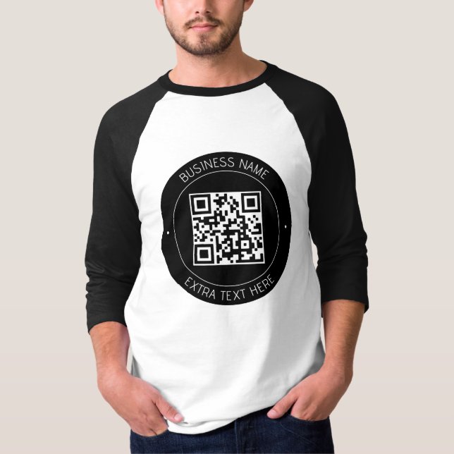 Ihr QR-Code und bearbeiteter Text | Schwarz/Weiß T-Shirt (Vorderseite)