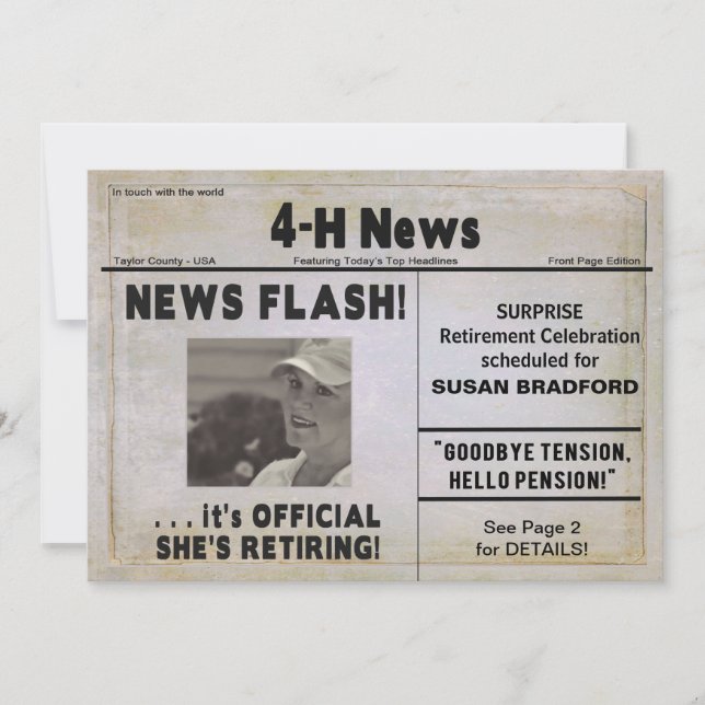 IHR RETIRING INVITATION (NEWSPAPIER) 4H NEWS EINLADUNG (Vorderseite)