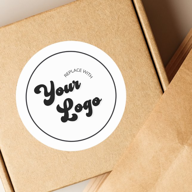 Ihr Retro-Groovy-Logo hier Geschäftswerbung Runder Aufkleber (Von Creator hochgeladen)