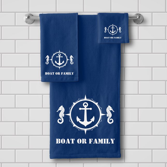 Ihr Schiff oder Familienname Seepferd Anker Navy B Badhandtuch Set (Von Creator hochgeladen)