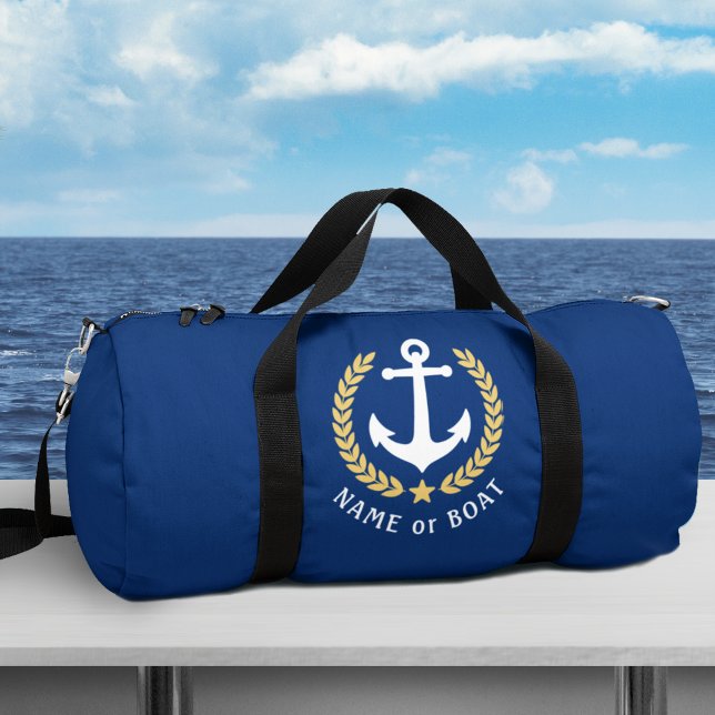 Ihr Schiff oder Name Anchor Gold Laurel Star Navy Duffle Bag (Von Creator hochgeladen)