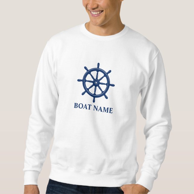 Ihr Schiff oder Name & Navy Blue Ships Wheel Helm Sweatshirt (Vorderseite)