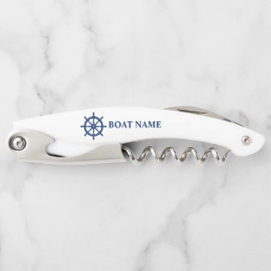 Ihr Schiffsname Schiff Rad Helm auf Weiß Kellnermesser