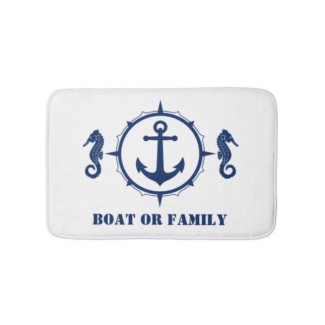 Ihr Seepferd oder Ihr Familienname Anker Weiß Badematte (Vorderseite)