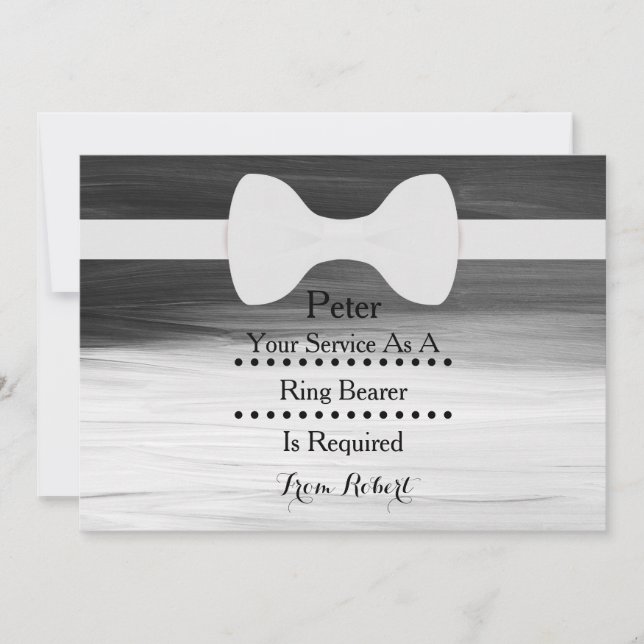 Ihr Service als Ring Bearer Black Chalkboard Bow Einladung (Vorderseite)