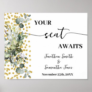 Ihr Sitzplatz erwartet Hochzeitsempfang Eukalyptus Poster