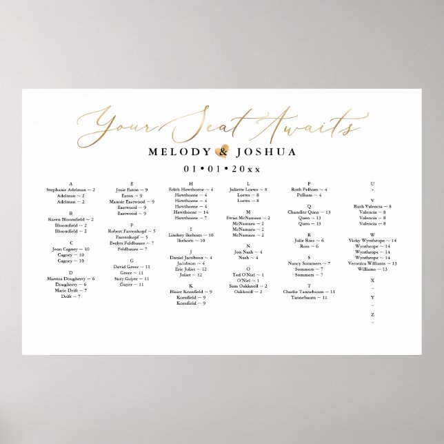 Ihr Sitzplatz wartet, SITZENSTÜCK, ALPHABETISCH Poster (Vorne)