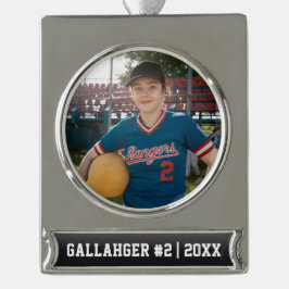 Ihr sportliches Foto | Personalisierte Verzierung Banner-Ornament Silber