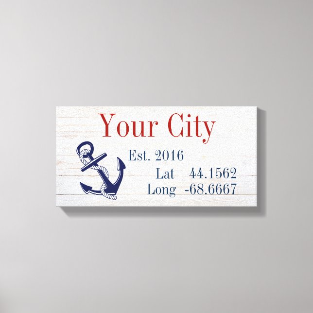 Ihr Stadt- oder Familienname Latitude und Längengr Leinwanddruck (Vorderseite)