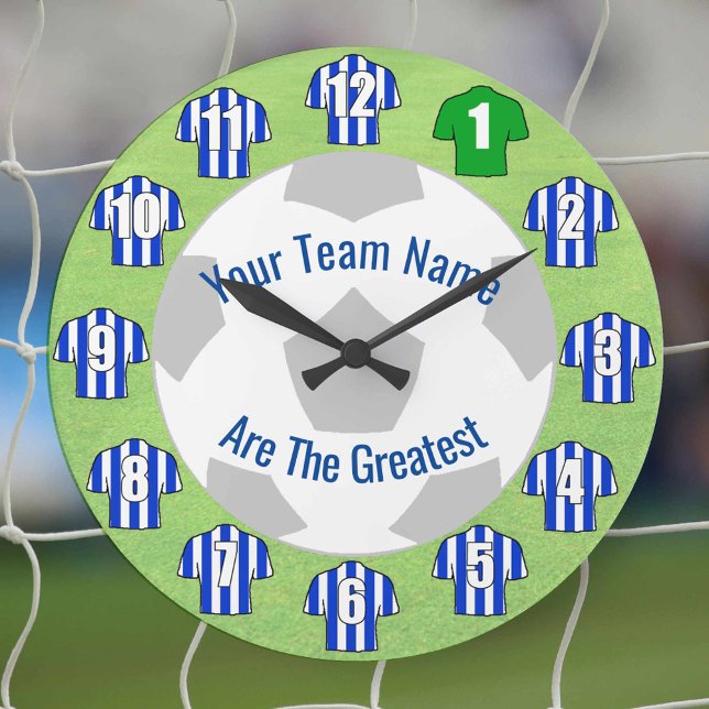Ihr Team Name Football Clock - Blaue Shirts Große Wanduhr (Von Creator hochgeladen)