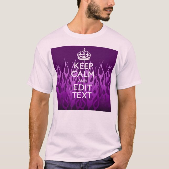 Ihr Text auf Behalten Ruhe auf Lila Racing Flames T-Shirt (Vorderseite)