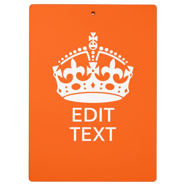 Ihr Text auf Behalten ruhiger Crown Orange Klemmbrett (Rückseite)