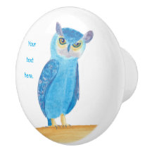 Ihr Text auf Niedlichen Blue Owl Knobs