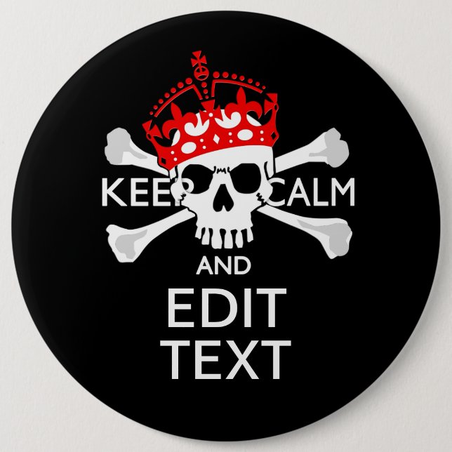 Ihr Text Behalte Ruhe rote Kronenkratzel Skull Button (Vorderseite)