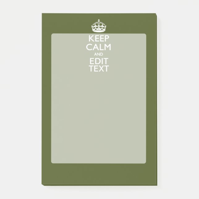 Ihr Text Behalte Ruhe und ist in einem grünen Oliv Post-it Klebezettel (Vorderseite)