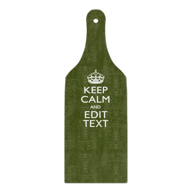 Ihr Text Behalte Ruhe und ist in einem grünen Oliv Schneidebrett (Vorderseite)