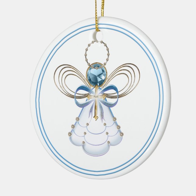 Ihr Text: Blue Filigree Weihnachtsengel des Glaube Keramikornament (Links)