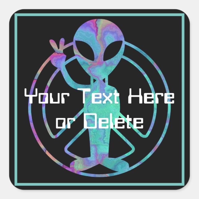 Ihr Text Blue Gefärbte Krawatte Alien Peace Sign N Quadratischer Aufkleber (Vorderseite)