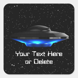 Ihr Text Cool Blue Alien Flying Saucer Space UFO Quadratischer Aufkleber