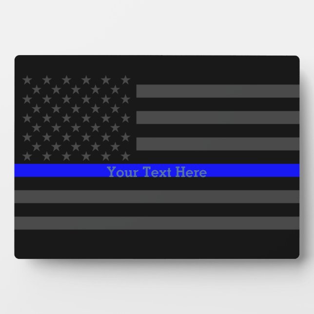 Ihr Text-dünne blaue Linie Schwarz-US-Flag-Display Fotoplatte (Vorderseite)