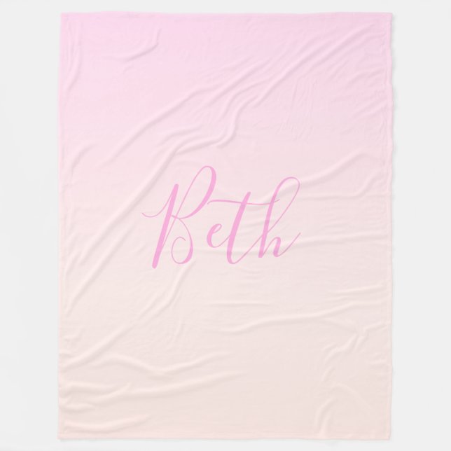 Ihr Text | Elegantes Script & Soft Blush Pink Ombr Fleecedecke (Vorderseite)