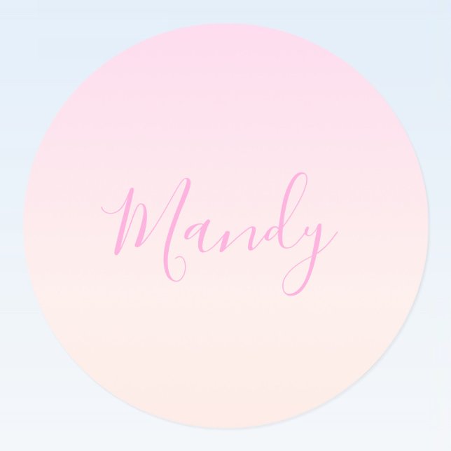 Ihr Text | Elegantes Script & Soft Blush Pink Ombr Runder Aufkleber (Von Creator hochgeladen)