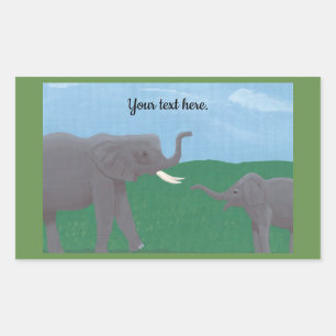 Ihr Text, Elephant Stickers, Mutter und Kind Rechteckiger Aufkleber