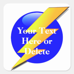 Ihr Text/Farbe Blau/Gold Blitzschlag Superheld Quadratischer Aufkleber